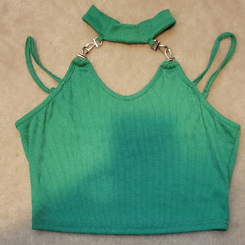 SHEIN Green Halter Tank Top with Strappy Details
